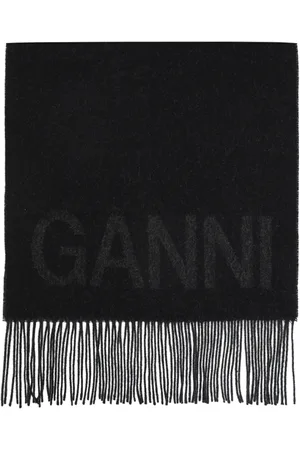 Ganni Akcesoria, Kobieta, Szary, ONE SIZE, Wełna, Szalik z logo