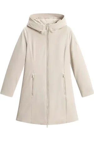 Woolrich Płaszcze, Kobieta, Beżowy, M, Tech Softshell Puchowa Kurtka z Kapturem