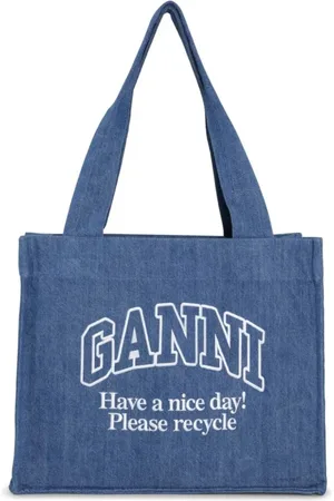 Ganni Torebki, Kobieta, Niebieski, ONE SIZE, Denim, Duża, wygodna torba na zakupy z denimu