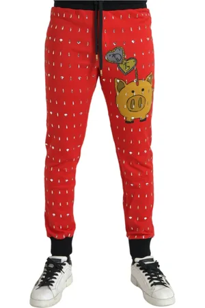 Dolce & Gabbana Spodnie, Mężczyzna, Czerwony, M, Bawełna, Spodnie dresowe Pig Year Joggers