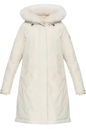 Woolrich Płaszcze, Kobieta, Beżowy, M, Poliester, Płaszcz puchowy z logo