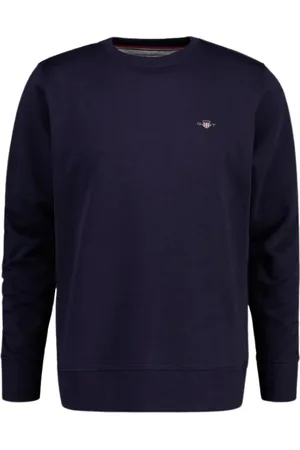 GANT Bluzy, Mężczyzna, Niebieski, S, Klasyczna Bluza z Okrągłym Dekoltem