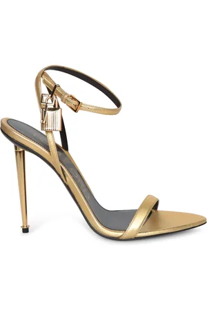 Tom Ford Buty, Kobieta, Żółty, 38 EU, Złote Sandały na Szpilce z Regulowanym Ramiączkiem