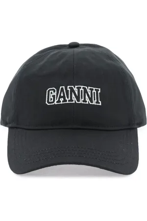 Ganni Akcesoria, Kobieta, Czarny, ONE SIZE, Bawełna, Czapka z haftowanym logo