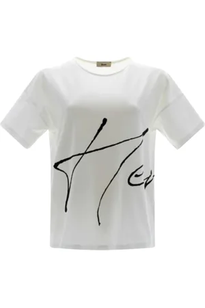HERNO Koszulki, Kobieta, Biały, M, Bawełna, T-shirt z krótkim rękawem z nadrukiem 3D