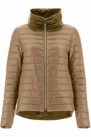 HERNO Kurtki, Kobieta, brązowy, M, Nylon, Elegancka Kurtka Bomber z Wysokim Kołnierzem