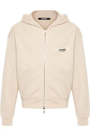 Jacquemus Bluzy, Mężczyzna, Beżowy, XS, Bawełna, Bluza z zamkiem błyskawicznym