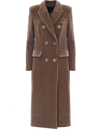Kocca Płaszcze, Kobieta, brązowy, XL, Len, Płaszcz w stylu vintage z podwójnym zapięciem