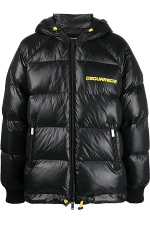 Dsquared2 Kurtki, Mężczyzna, Czarny, S, Bawełna, Pikowana Kurtka z Nadrukiem Logo na Piersi