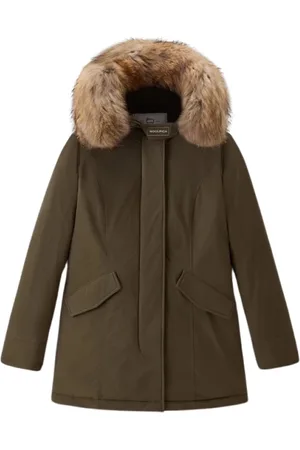 Woolrich Kurtki, Kobieta, Zielony, S, Len, Luksusowa Parka z Futrem Z Jenota Arktycznego