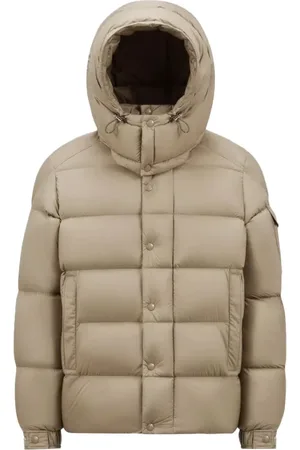 Moncler Kurtki, Mężczyzna, brązowy, 2XL, Krótką Puchowa Kurtka ze Zdejmowanym Kapturem