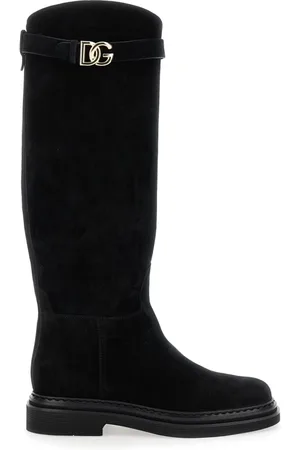 Dolce & Gabbana Buty, Kobieta, Czarny, 39 EU, Zamsz, Wysokie Kozaki na Płaskiej Podeszwie