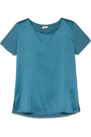 Oltre Bluzki, Kobieta, Niebieski, S, Bawełna, T-shirt zrobiony z dwóch różnych materiałów