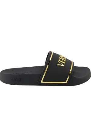 VERSACE Buty, Kobieta, Czarny, 36 EU, Złote Logo Klapki Wiosna-Lato 2025