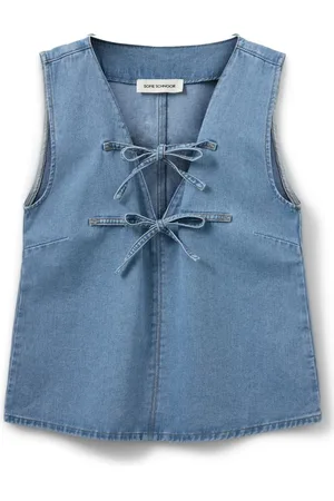 Sofie Schnoor Koszulki, Kobieta, Niebieski, XL, Denim, Denim Bezrękawnik z dekoltem w serek
