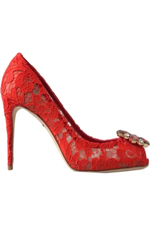 Dolce & Gabbana Buty, Kobieta, Czerwony, 35 EU, Czerwone Obcasy z Koronkową Ozdobą