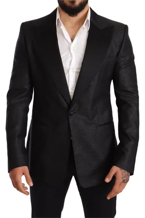Dolce & Gabbana Kurtki, Mężczyzna, Czarny, L, Poliester, Elegancka Czarna Metaliczna Marynarka Slim Fit