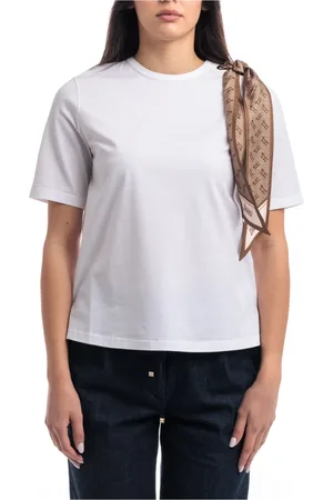 HERNO Koszulki, Kobieta, Biały, L, Bawełna, Koszulka z supercienkiej bawełny stretch z szalem