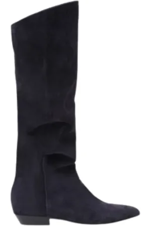 Isabel Marant Buty, Kobieta, Czarny, 36 EU, Zamsz, Czarne Zamszowe Botki na Płaskim Obcasie