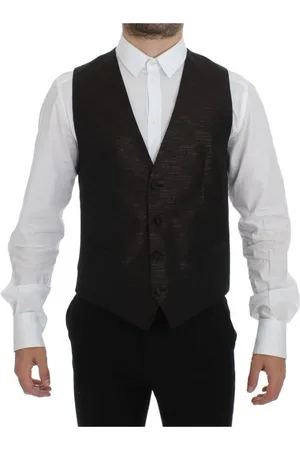 Dolce & Gabbana Garnitury, Mężczyzna, Czarny, M, Wełna, Elegancki Brązowo-Czarny Kamizelka Do Sukienki z Wełny