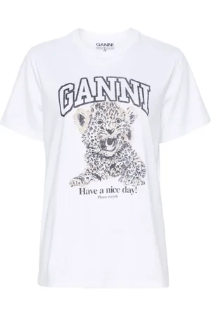 Ganni Koszulki, Kobieta, Biały, S, Leopardowy Luźny T-shirt