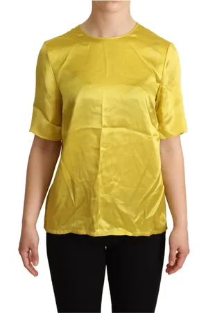 Dolce & Gabbana Bluzki, Kobieta, Żółty, 2XS, Elegancka Jedwabna Bluzka - Żółta