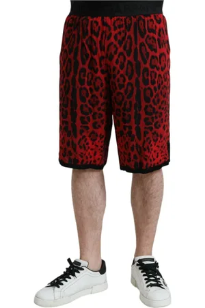 Dolce & Gabbana Szorty, Mężczyzna, Czerwony, L, Czerwone Bermudy z Wzorem Leoparda
