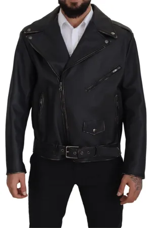Dolce & Gabbana Kurtki, Mężczyzna, Czarny, S, Skóra, Elegancka czarna skórzana kurtka motocyklowa