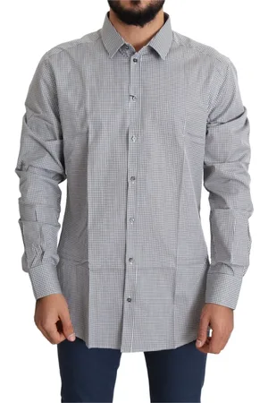 Dolce & Gabbana Koszule, Mężczyzna, Czarny, S, Bawełna, Kraciasty Slim Fit Koszula Bawełniana