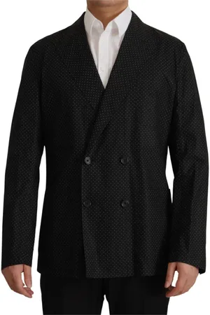 Dolce & Gabbana Kurtki, Mężczyzna, Czarny, M, Bawełna, Polka Dot Slim Fit Double-Breasted Blazer