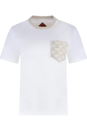 MCM Koszulki, Kobieta, Biały, S, Żakardowy t-shirt z okrągłym dekoltem