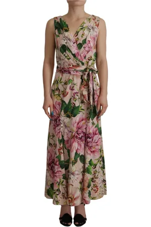 Dolce & Gabbana Sukienki, Kobieta, Wielobarwność, M, Kwiatowa jedwabna sukienka wiązana