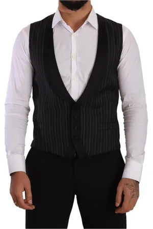 Dolce & Gabbana Garnitury, Mężczyzna, Czarny, M, Wełna, Elegancki Paski Kamizelka na Oficjalne Okazje