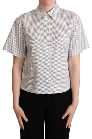 Dolce & Gabbana Bluzki, Kobieta, Biały, XS, Bawełna, Elegancka szara koszulka polo w groszki