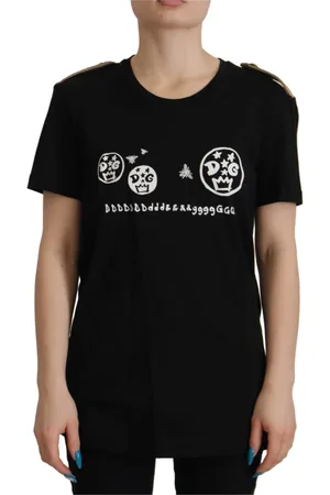Dolce & Gabbana Koszulki, Kobieta, Czarny, S, Bawełna, Elegancka czarna koszulka z logo z baweny
