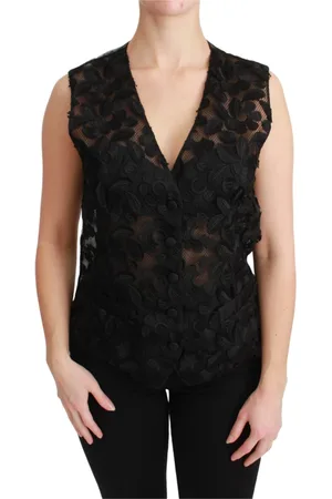 Dolce & Gabbana Koszulki, Kobieta, Czarny, XS, Kwiatowa Elegancka Bezrękawnik