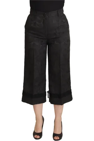 Dolce & Gabbana Spodnie, Kobieta, Czarny, L, Poliester, Eleganckie czarne spodnie z wysokim stanem z brokatem