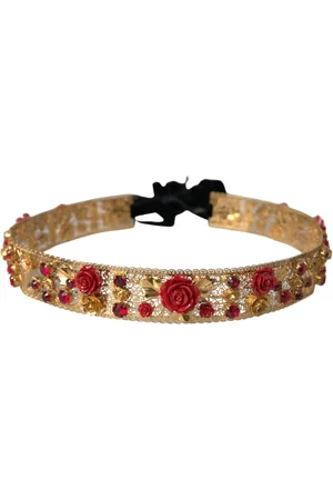 Dolce & Gabbana Akcesoria, Kobieta, Żółty, M, Złoty Kryształ Róża Klejnot Pas Talii