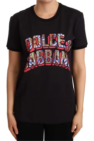 Dolce & Gabbana Koszulki, Kobieta, Czarny, L, Bawełna, Elegancka Czarna Koszulka z Logo