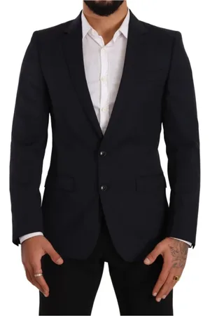 Dolce & Gabbana Kurtki, Mężczyzna, Niebieski, S, Wełna, Granatowy Marynarski Slim Fit Wełniany Blezer