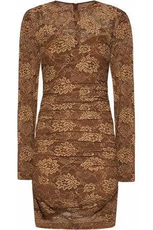 Dolce & Gabbana Sukienki, Kobieta, brązowy, S, Beżowa Kwiatowa Koronkowa Sukienka