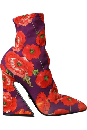 Dolce & Gabbana Buty, Kobieta, Wielobarwność, 39 EU, Fioletowe Kwiatowe Jersey Botki Buty