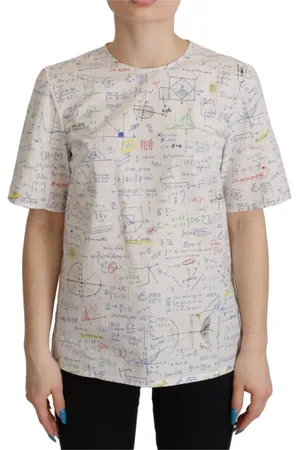 Dolce & Gabbana Koszulki, Kobieta, Biały, S, Bawełna, Algebra Print Baweniany Tee