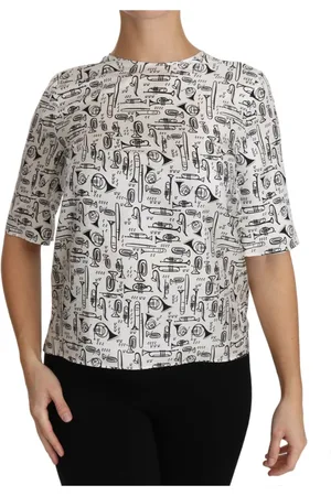 Dolce & Gabbana Bluzki, Kobieta, Biały, 3XS, Elegancka Jedwabna Bluzka Trąbka