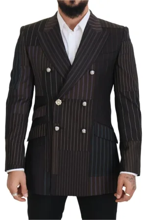 Dolce & Gabbana Kurtki, Mężczyzna, brązowy, L, Bawełna, Wielokolorowy Slim Fit Blezer z wełny i jedwabiu