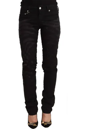 Roberto Cavalli Jeansy, Kobieta, Czarny, W24, Bawełna, Eleganckie Czarne Dopasowane Jeansyy z Ozdobami