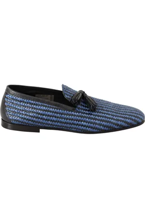 Dolce & Gabbana Buty, Mężczyzna, Niebieski, 44 EU, Skóra, Eleganckie loafersy z plecioną skórą