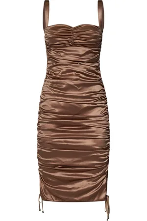 Dolce & Gabbana Sukienki, Kobieta, brązowy, S, Elegancka Brązowa Jedwabna Sukienka Midi