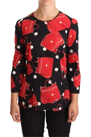 Dolce & Gabbana Bluzki, Kobieta, Czarny, M, Bluzka Sicily Printed w Czarno-Czerwonym