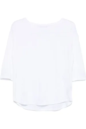 Majestic Koszulki, Kobieta, Biały, S, Biały Lniany Sweter Boxy Crew Neck